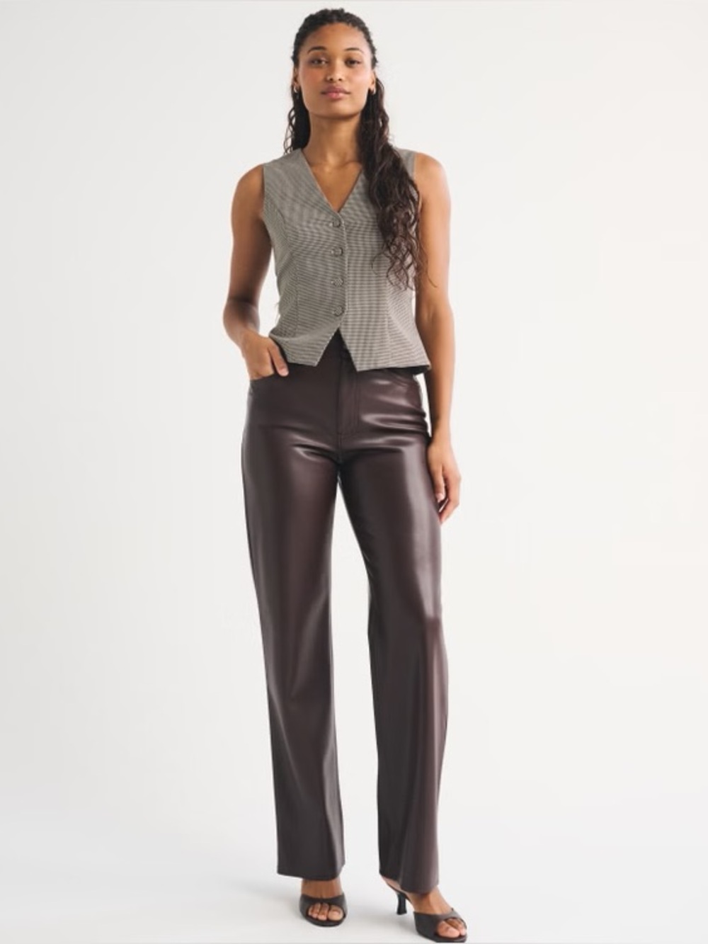 Abercrombie & Fitch Chocolate Brown Straight-Leg Faux Leather Pants